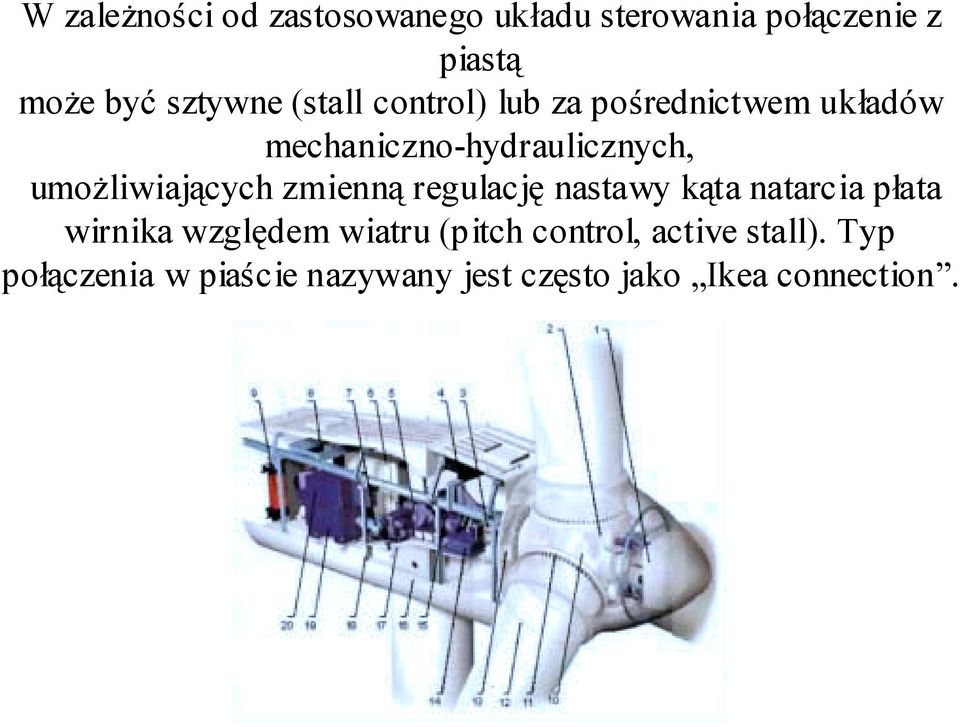 umożliwiających zmienną regulację nastawy kąta natarcia płata wirnika względem wiatru