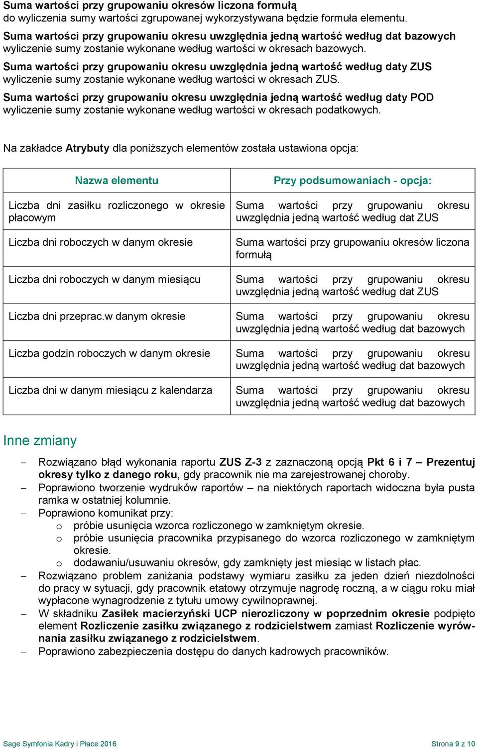 Suma wartości przy grupowaniu okresu uwzględnia jedną wartość według daty ZUS wyliczenie sumy zostanie wykonane według wartości w okresach ZUS.