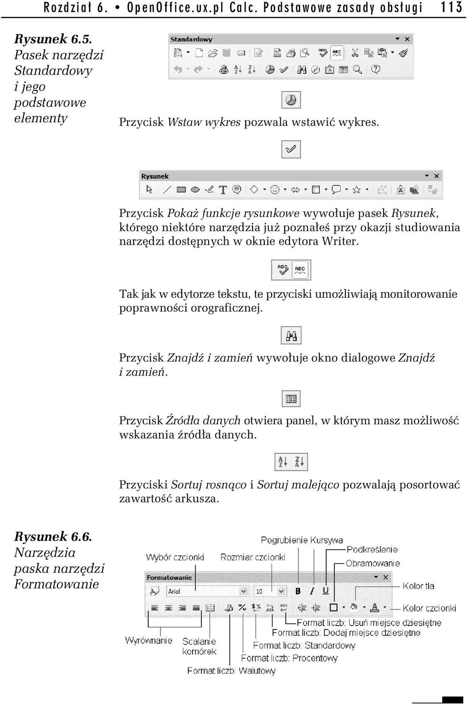 Tak jak w edytorze tekstu, te przyciski umożliwiają monitorowanie poprawności orograficznej. Przycisk Znajdź i zamień wywołuje okno dialogowe Znajdź i zamień.