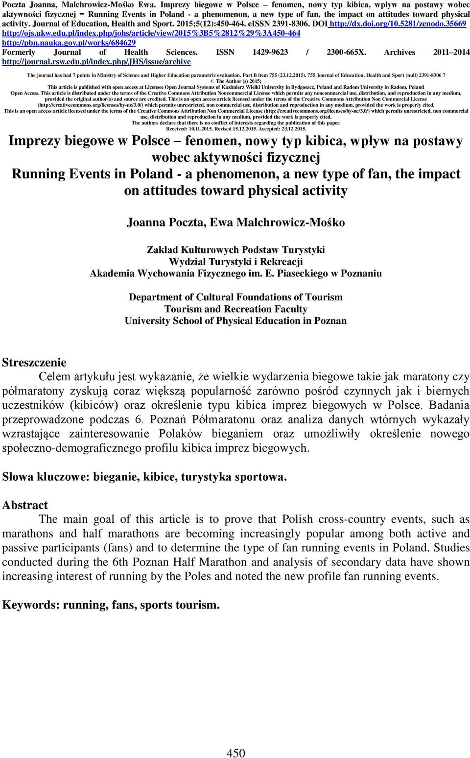 activity. Journal of Education, Health and Sport. 2015;5(12):450-464. eissn 2391-8306. DOI http://dx.doi.org/10.5281/zenodo.35669 http://ojs.ukw.edu.pl/index.