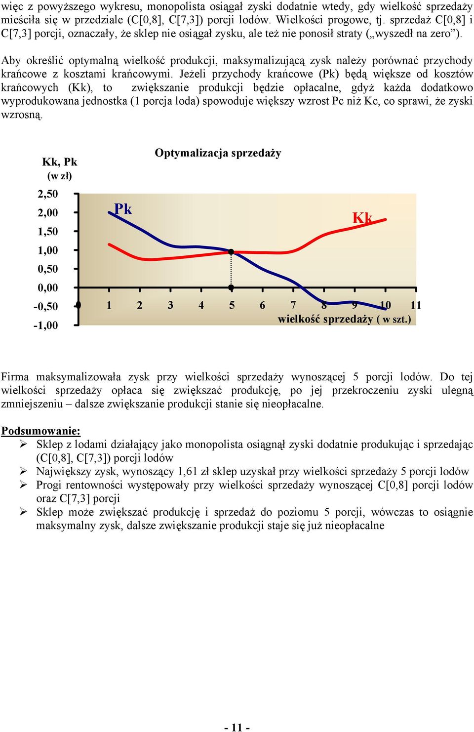 Aby określić optymalną wielkość produkcji, maksymalizującą zysk należy porównać przychody krańcowe z kosztami krańcowymi.