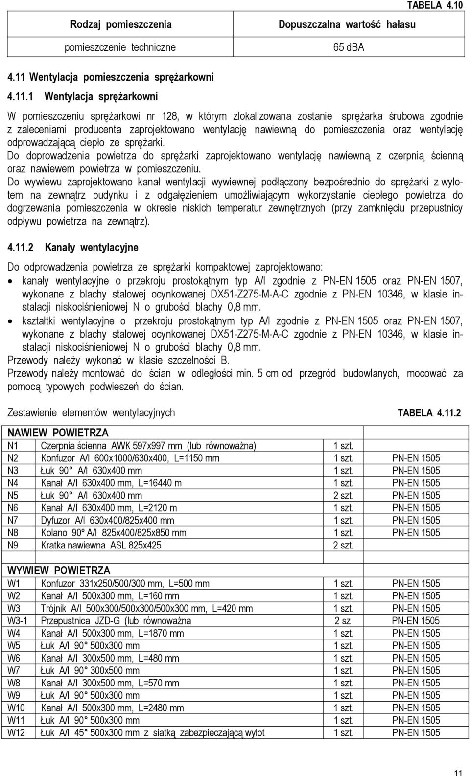 1 Wentylacja sprężarkowni W pomieszczeniu sprężarkowi nr 128, w którym zlokalizowana zostanie sprężarka śrubowa zgodnie z zaleceniami producenta zaprojektowano wentylację nawiewną do pomieszczenia