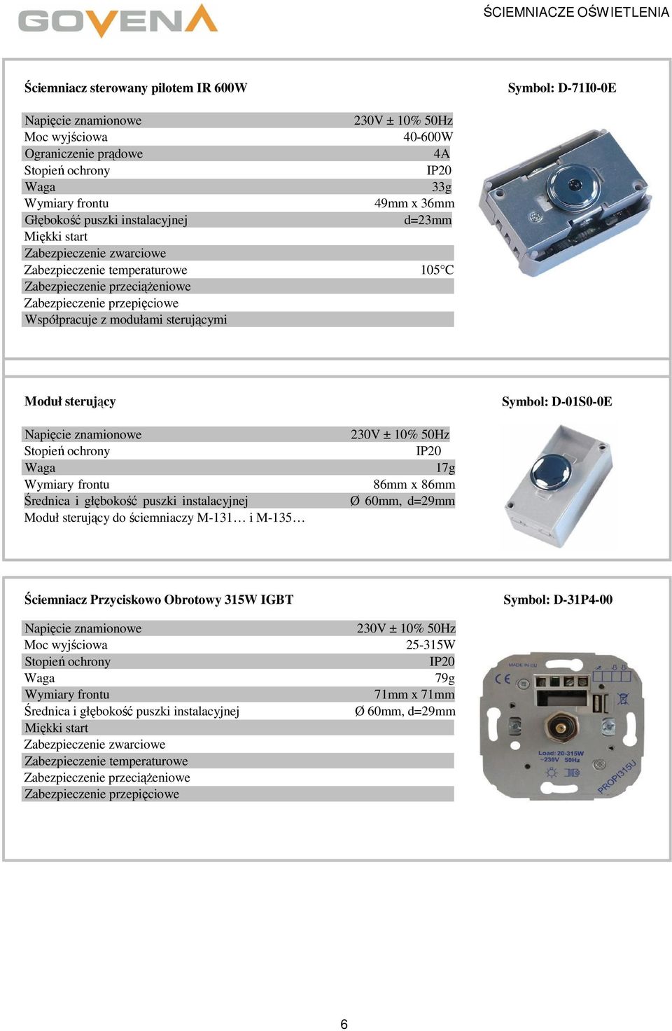 sterujący do ściemniaczy M-131 i M-135 17g 86mm x 86mm Ściemniacz