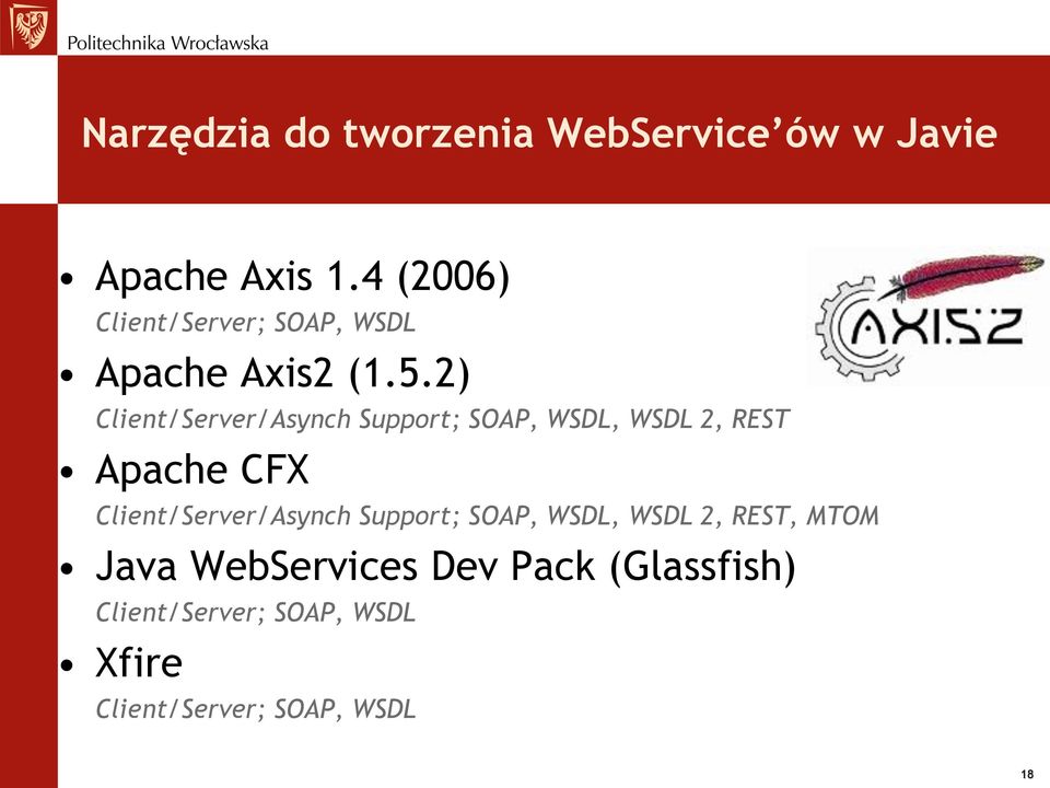 2) Client/Server/Asynch Support; SOAP, WSDL, WSDL 2, REST Apache CFX