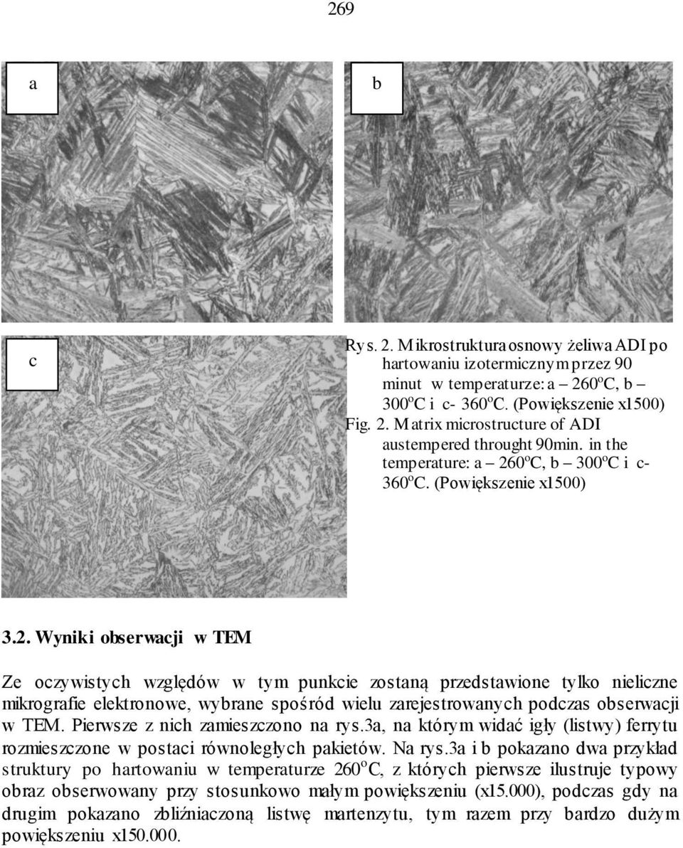 0 o C, b 300 o C i c- 360 o C. (Powiększenie x1500) 3.2.