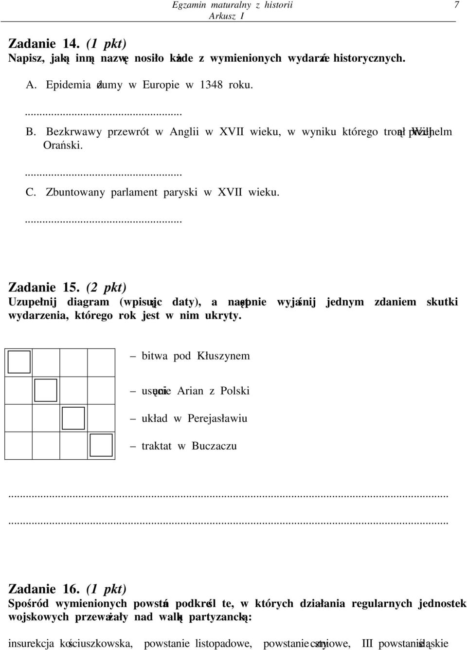 (2 pkt) Uzupełnij diagram (wpisujc daty), a nastpnie wyjanij jednym zdaniem skutki wydarzenia, którego rok jest w nim ukryty.