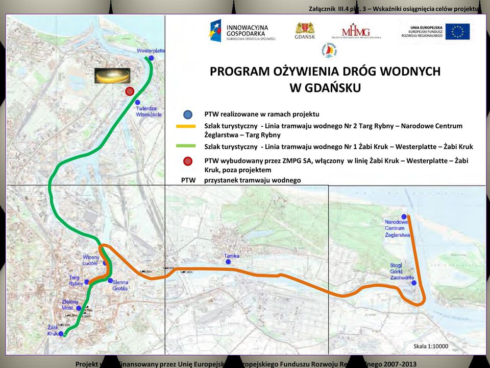 projektu Szlak turystyczny - Linia tramwaju wodnego Nr 2 Targ Rybny Narodowe Centrum Żeglarstwa Targ Rybny Szlak