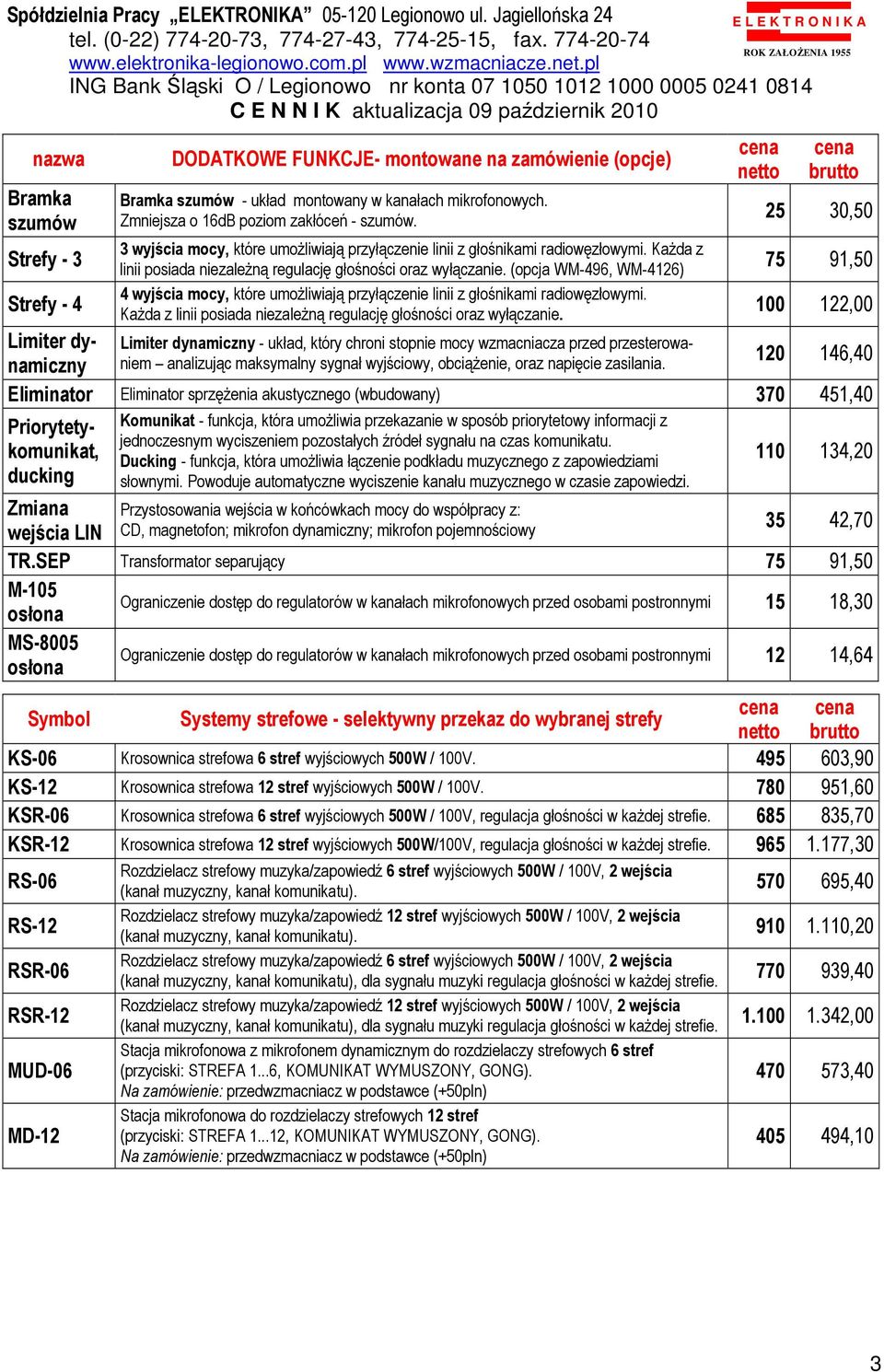 (opcja WM-496, WM-4126) 4 wyjścia mocy, które umoŝliwiają przyłączenie linii z głośnikami radiowęzłowymi. KaŜda z linii posiada niezaleŝną regulację głośności oraz wyłączanie.