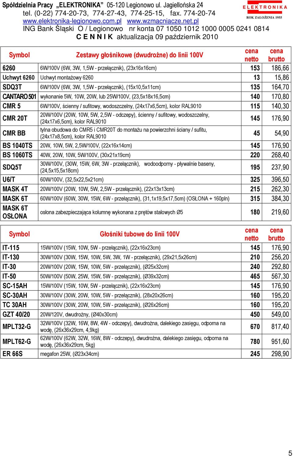 20T CMR BB 20W/100V (20W, 10W, 5W, 2,5W - odczepy), ścienny / sufitowy, wodoszczelny, (24x17x6,5cm), kolor RAL9010 tylna obudowa do CMR5 i CMR20T do montaŝu na powierzchni ściany / sufitu,