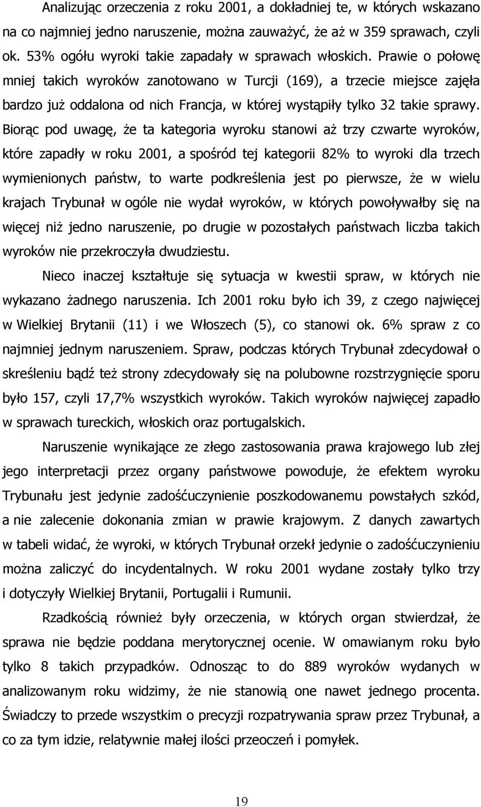 Prawie o połowę mniej takich wyroków zanotowano w Turcji (169), a trzecie miejsce zajęła bardzo już oddalona od nich Francja, w której wystąpiły tylko 32 takie sprawy.