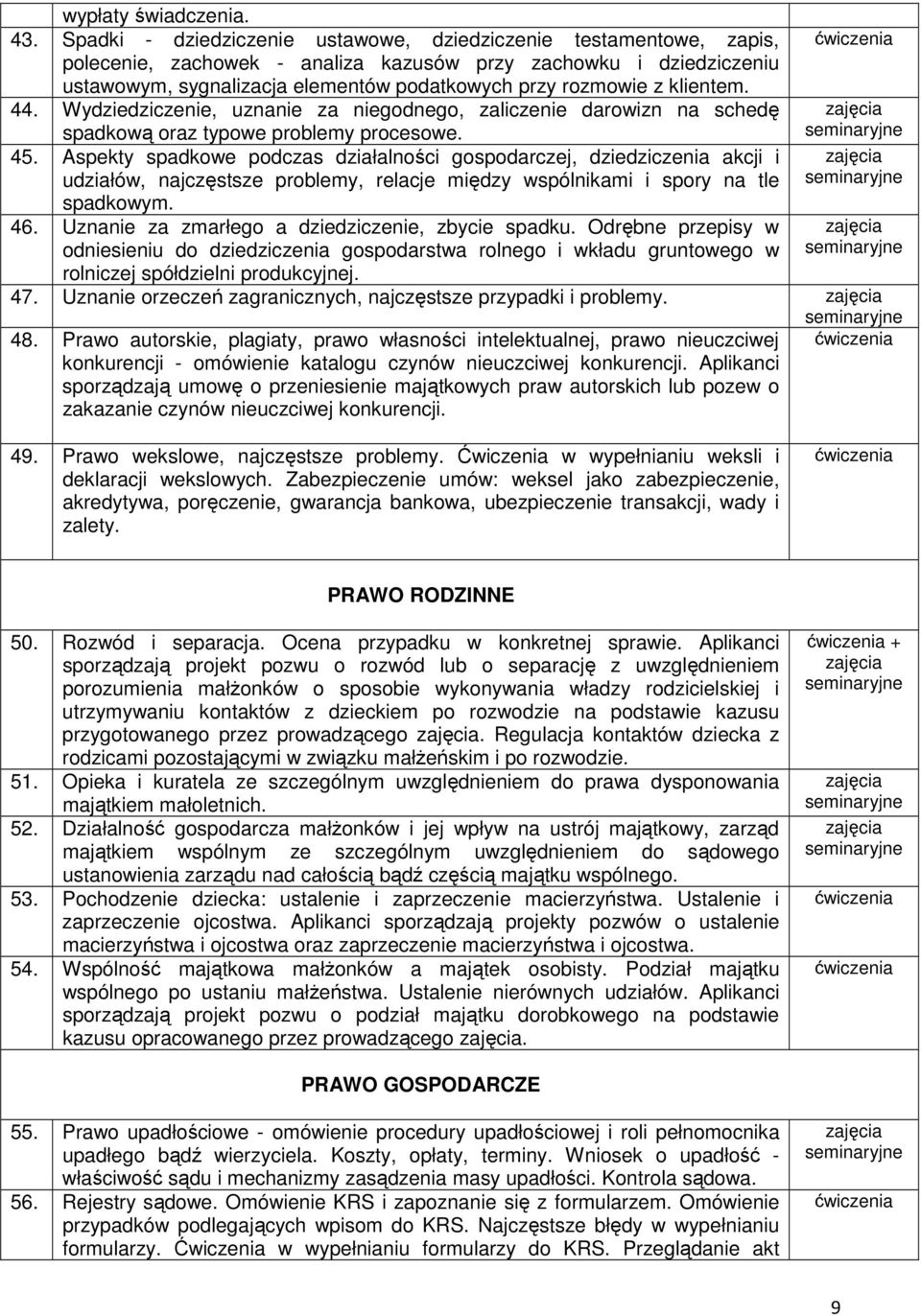 klientem. 44. Wydziedziczenie, uznanie za niegodnego, zaliczenie darowizn na schedę spadkową oraz typowe problemy procesowe. 45.