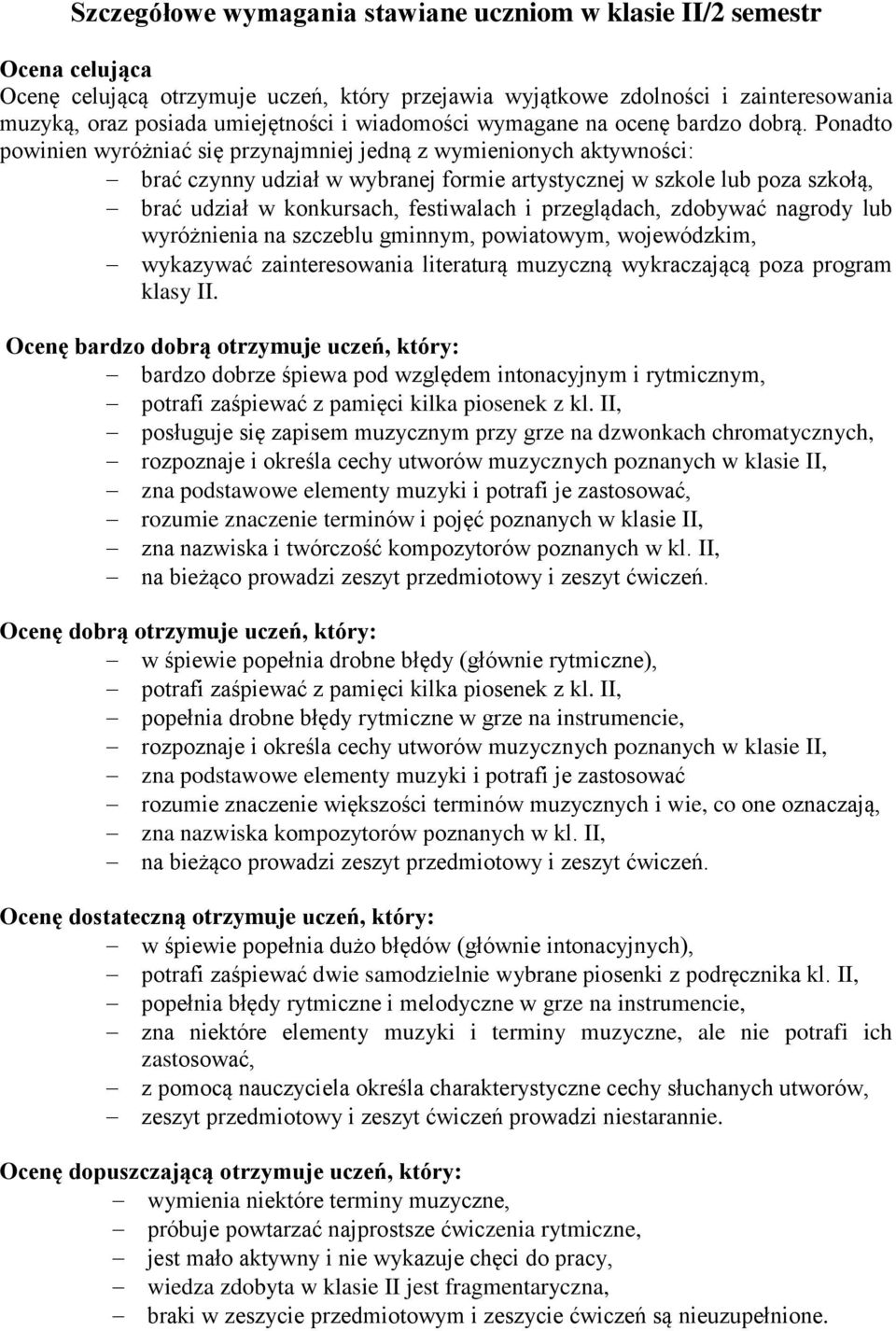 Ponadto powinien wyróżniać się przynajmniej jedną z wymienionych aktywności: brać czynny udział w wybranej formie artystycznej w szkole lub poza szkołą, brać udział w konkursach, festiwalach i