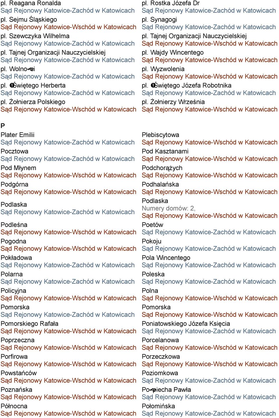 Poznańska Północna pl. Rostka Józefa Dr pl. Synagogi pl. Tajnej Organizacji Nauczycielskiej pl. Wajdy Wincentego pl. Wyzwolenia pl. Świętego Józefa Robotnika pl.