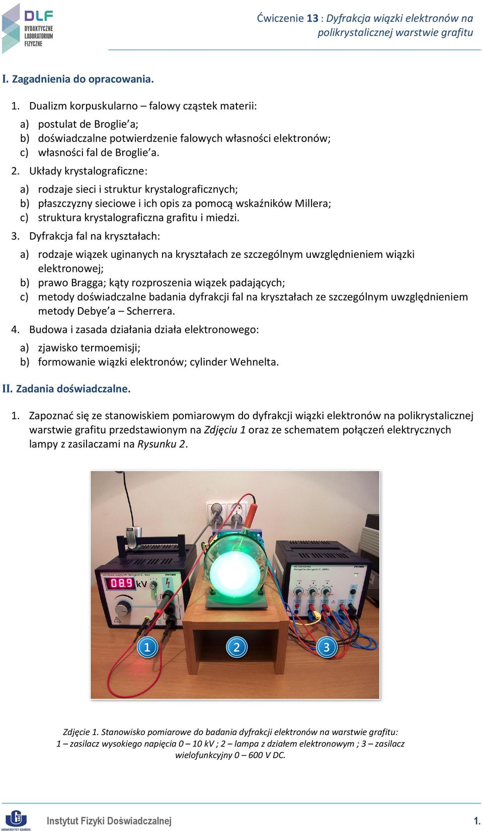 Dyfrakcja fal na kryształach: a) rodzaje wiązek uginanych na kryształach ze szczególnym uwzględnieniem wiązki elektronowej; b) prawo Bragga; kąty rozproszenia wiązek padających; c) metody