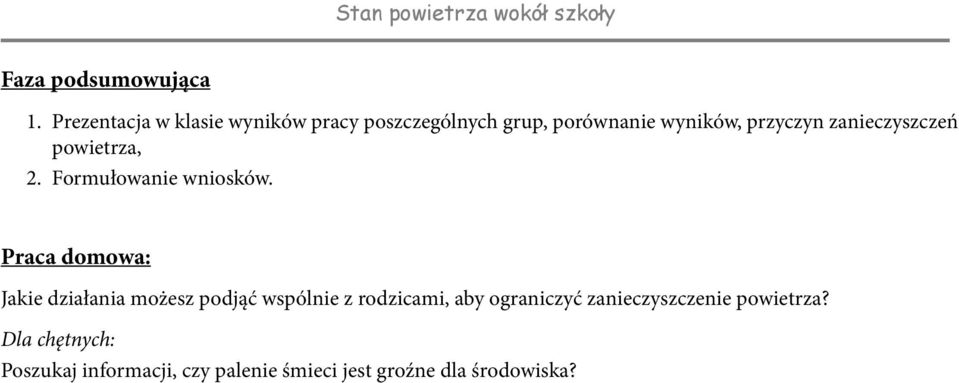 zanieczyszczeń powietrza, 2. Formułowanie wniosków.