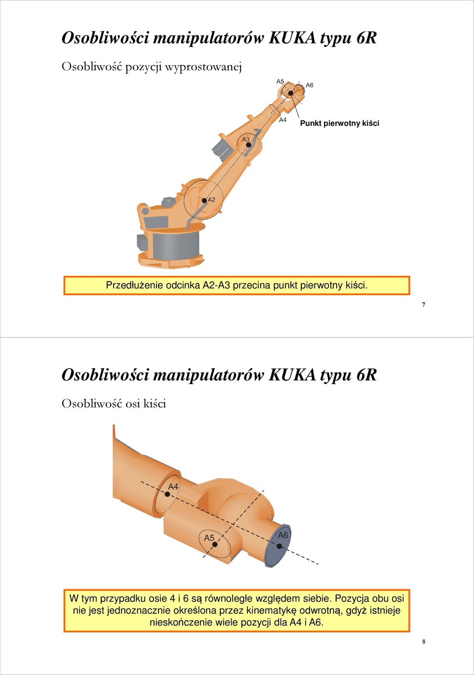 7 Osobliwości manipulatorów KUKA typu 6R Osobliwość osi kiści W tym przypadku osie 4 i 6 są