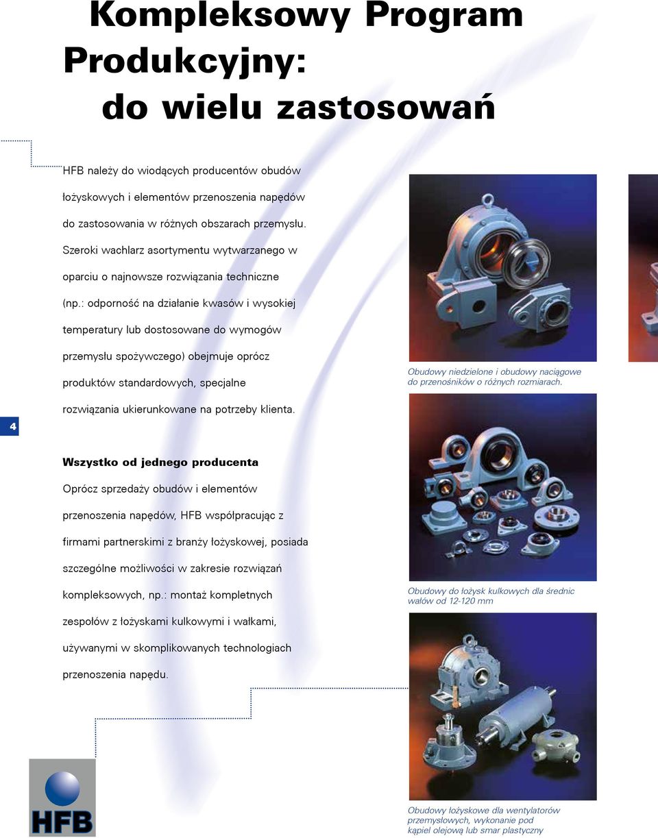 : odporność na działanie kwasów i wysokiej temperatury lub dostosowane do wymogów przemysłu spożywczego) obejmuje oprócz produktów standardowych, specjalne Obudowy niedzielone i obudowy naciągowe do