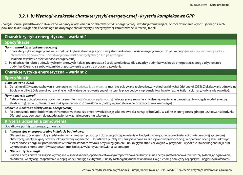 Charakterystyka energetyczna wariant 1 Specyfikacje Norma charakterystyki energetycznej 1.
