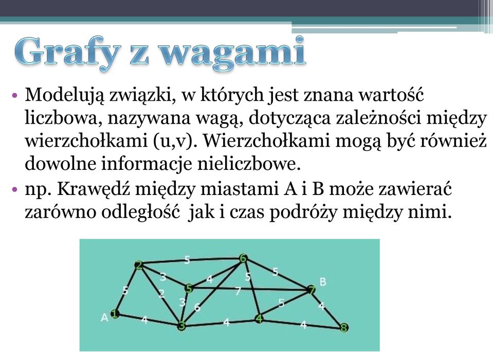 Wierzchołkami mogą być również dowolne informacje nieliczbowe. np.