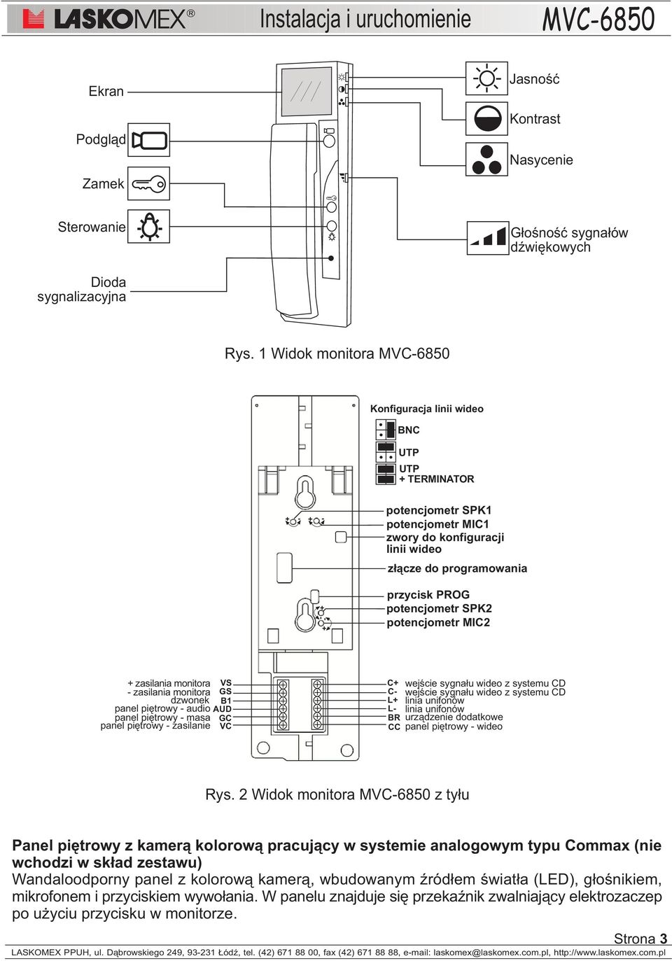 SPK2 potencjometr MIC2 + zasilania monitora - zasilania monitora dzwonek panel piêtrowy - audio panel piêtrowy - masa panel piêtrowy - zasilanie VS GS B1 AUD GC VC C+ wejœcie sygna³u wideo z systemu