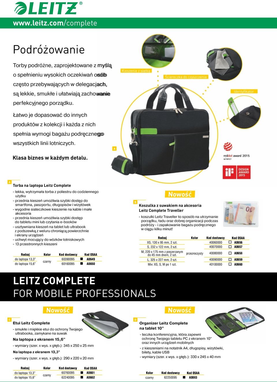 porządku. Łatwo je dopasować do innych produktów z kolekcji i każda z nich spełnia wymogi bagażu podręcznego wszystkich linii lotniczych. Klasa biznes w każdym detalu.