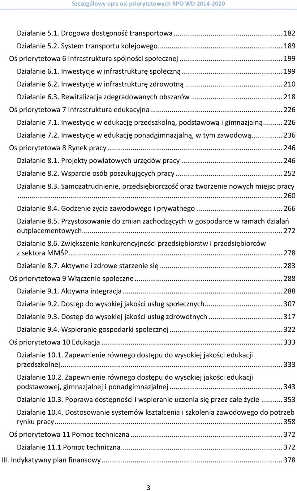 .. 226 Działanie 7.2. Inwestycje w edukację ponadgimnazjalną, w tym zawodową... 236 Oś priorytetowa 8 Rynek pracy... 246 Działanie 8.1. Projekty powiatowych urzędów pracy... 246 Działanie 8.2. Wsparcie osób poszukujących pracy.