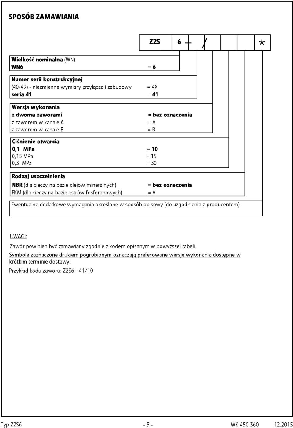 (dla cieczy na bazie estrów fosforanowych) = bez oznaczenia = V Ewentualne dodatkowe wymagania określone w sposób opisowy (do uzgodnienia z producentem) UWAGI: Zawór powinien być zamawiany