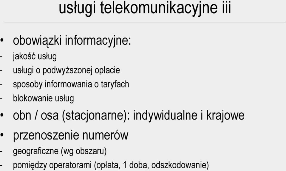 blokowanie usług obn / osa (stacjonarne): indywidualne i krajowe