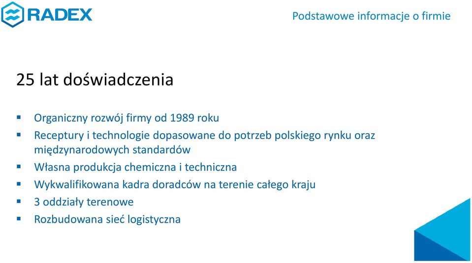 standardów Własna produkcja chemiczna i techniczna Wykwalifikowana kadra