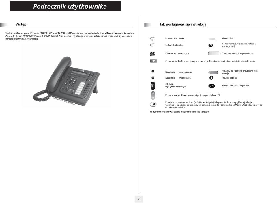 Od³ó s³uchawkê. Konkretny na klawiaturze numerycznej. Klawiatura numeryczna. Czêœciowy widok wyœwietlacza. Oznacza, e funkcja jest programowana. Jeœli to koniecznej, skontaktuj siê z instalatorem.
