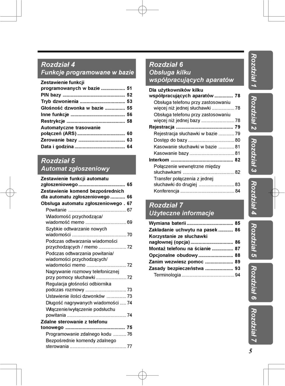 .. 64 Rozdział 5 Automat zgłoszeniowy Zestawienie funkcji automatu zgłoszeniowego... 65 Zestawienie komend bezpośrednich dla automatu zgłoszeniowego... 66 Obsługa automatu zgłoszeniowego.