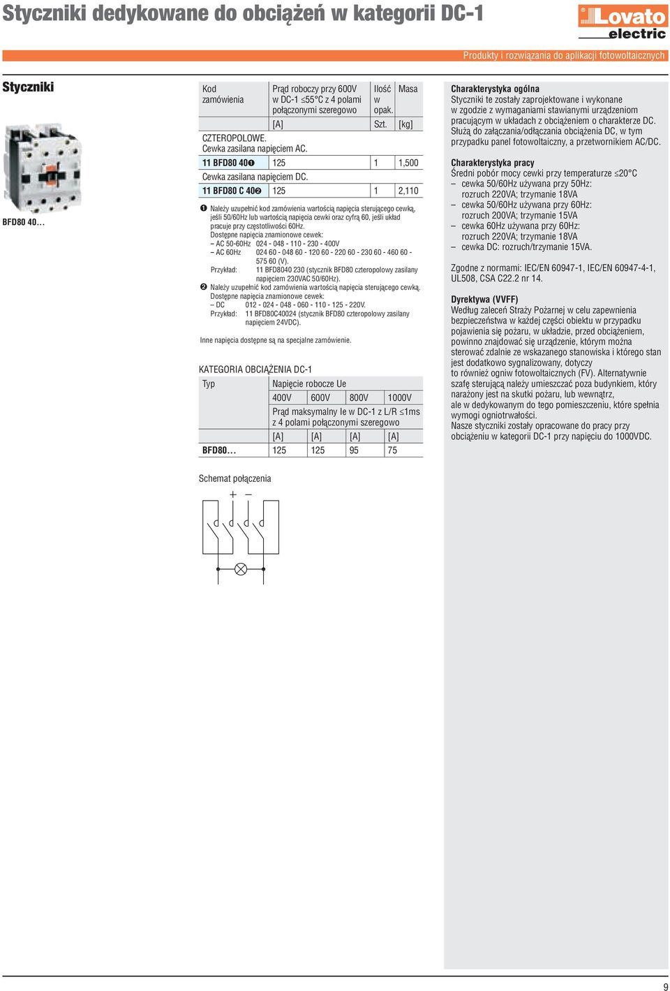 11 BFD80 C 40➋ 125 1 2,110 ➊ Należy uzupełnić kod zamówienia wartością napięcia sterującego cewką, jeśli 50/60Hz lub wartością napięcia cewki oraz cyfrą 60, jeśli układ pracuje przy częstotliwości