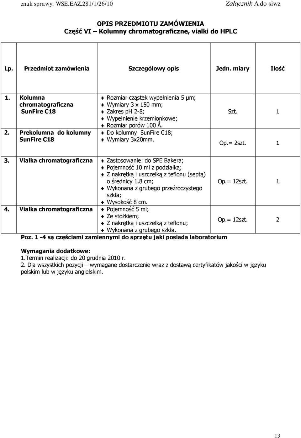 Vialka chromatograficzna Zastosowanie: do SPE Bakera; Pojemność 10 ml z podziałką; Z nakrętką i uszczelką z teflonu (septą) o średnicy 1.8 cm; Op.= 12szt.