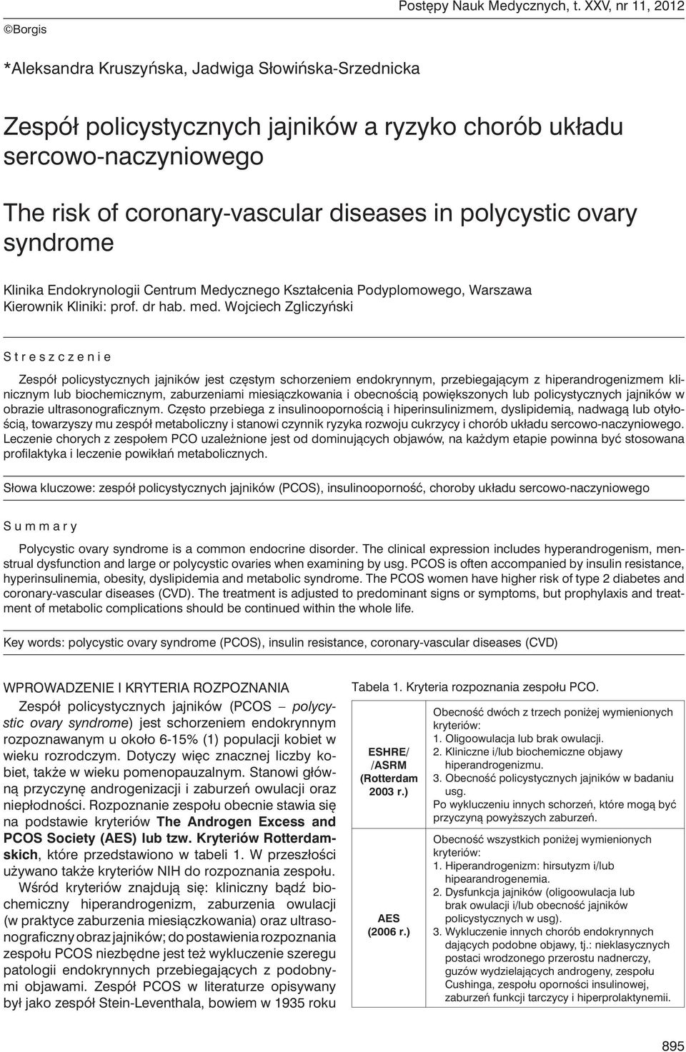 polycystic ovary syndrome Klinika Endokrynologii Centrum Medycznego Kształcenia Podyplomowego, Warszawa Kierownik Kliniki: prof. dr hab. med.