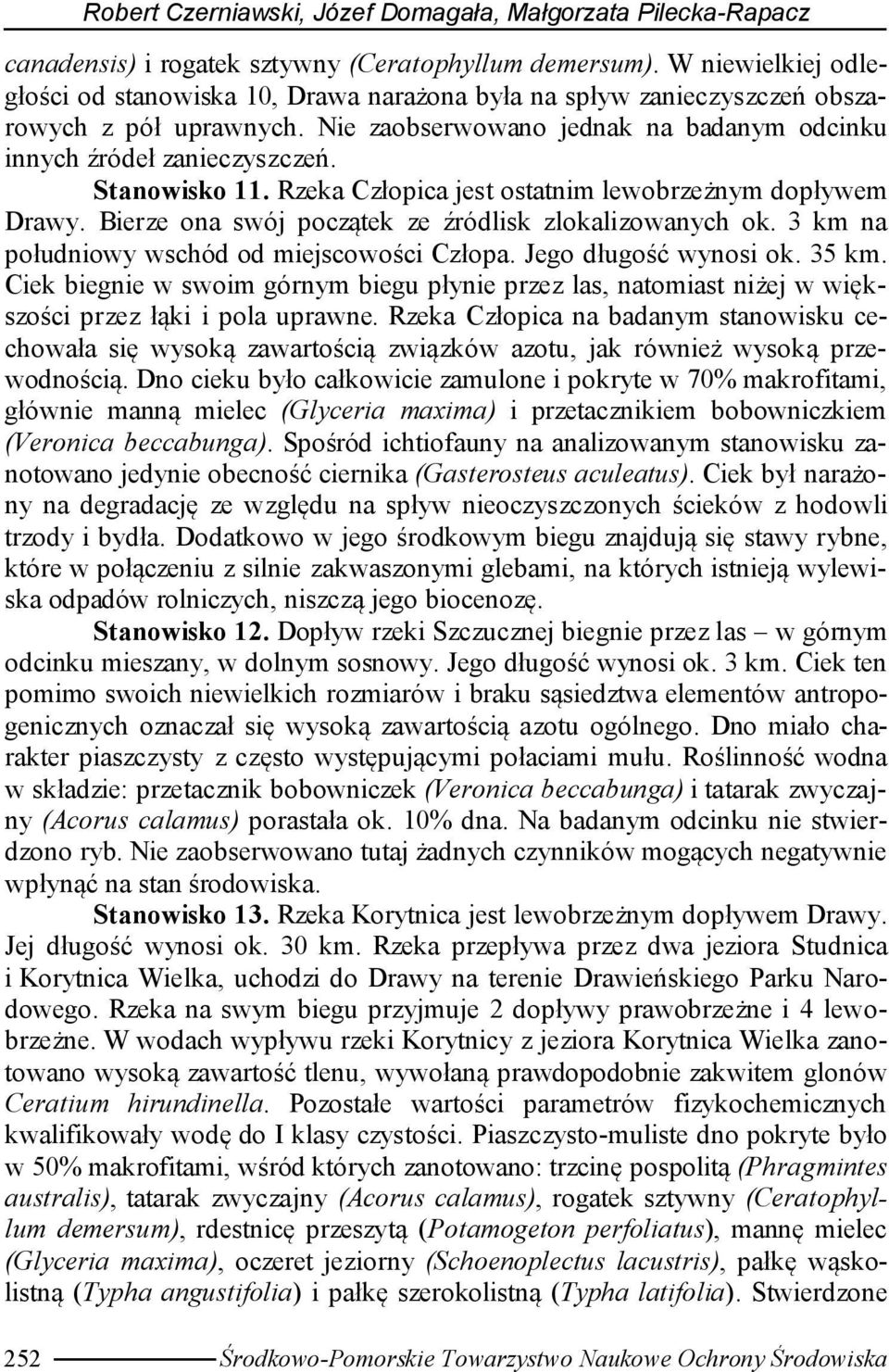 Stanowisko 11. Rzeka Człopica jest ostatnim lewobrzeżnym dopływem Drawy. Bierze ona swój początek ze źródlisk zlokalizowanych ok. 3 km na południowy wschód od miejscowości Człopa.