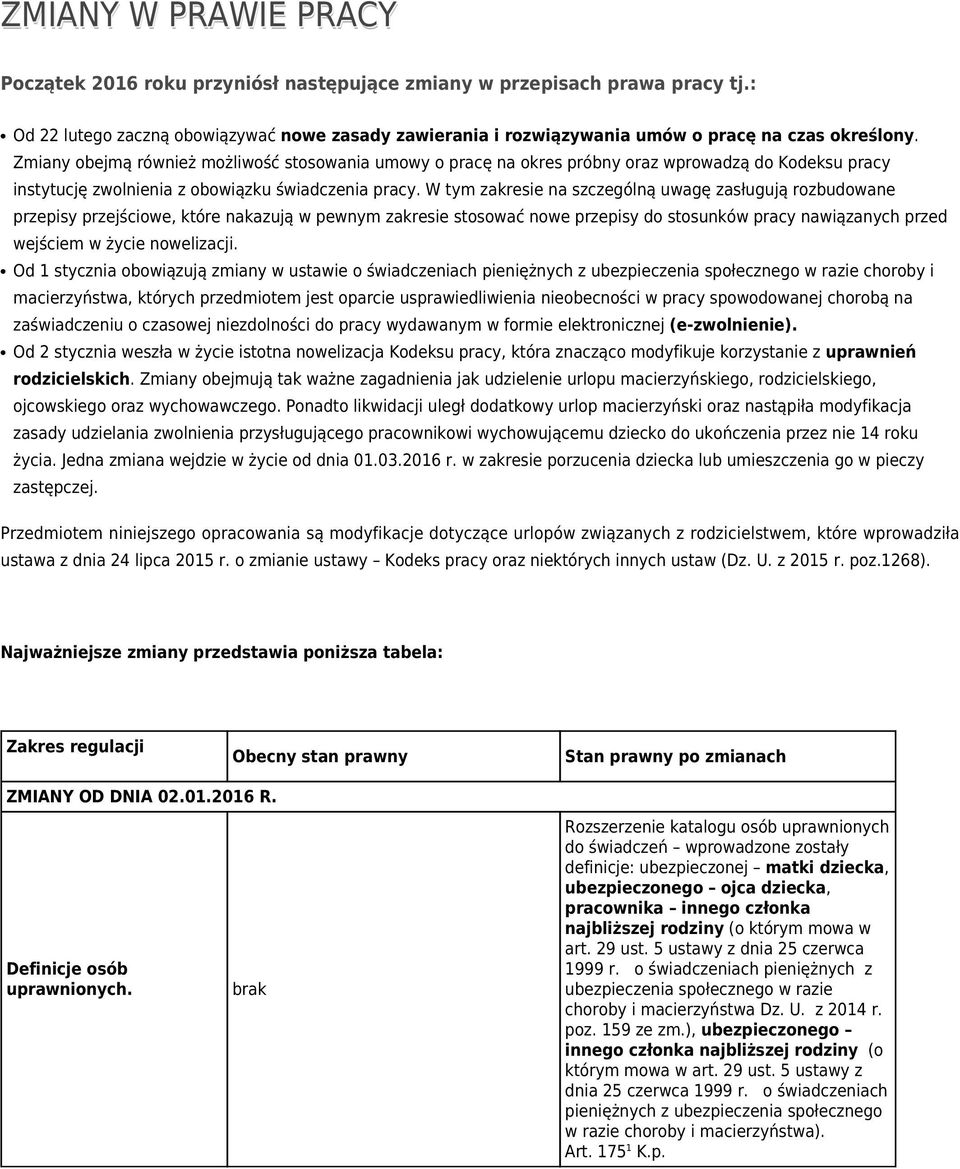 Zmiany obejmą również możliwość stosowania umowy o pracę na okres próbny oraz wprowadzą do Kodeksu pracy instytucję zwolnienia z obowiązku świadczenia pracy.