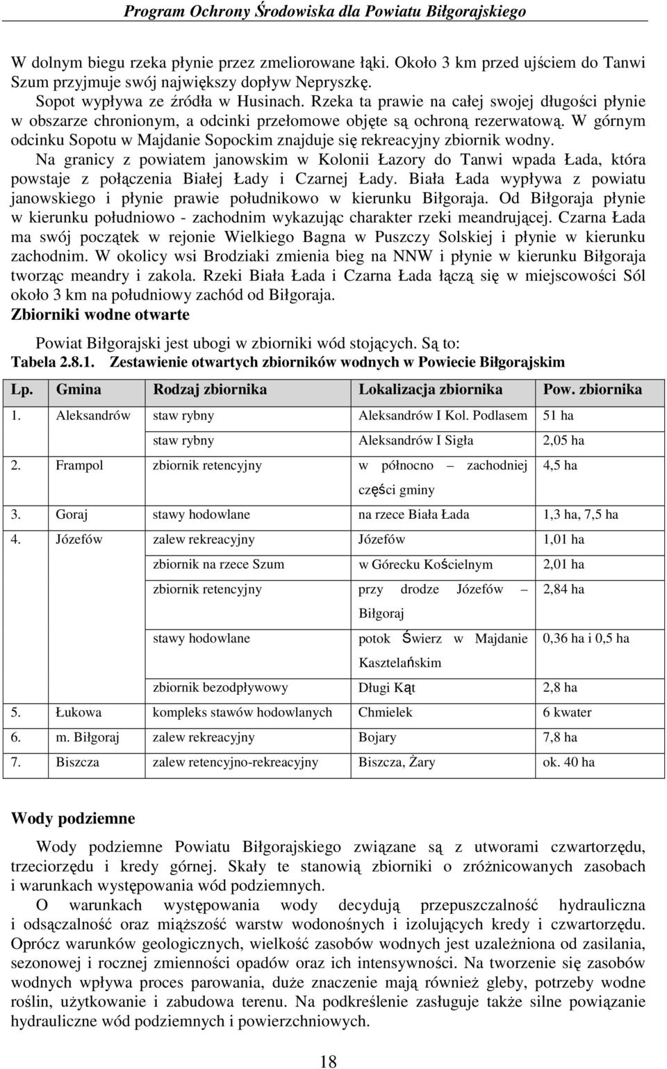 W górnym odcinku Sopotu w Majdanie Sopockim znajduje się rekreacyjny zbiornik wodny.