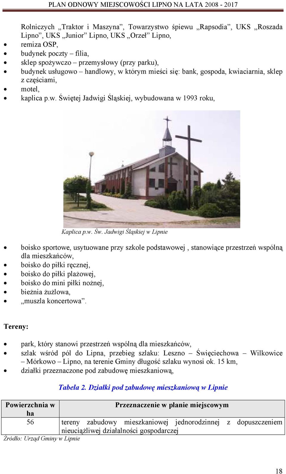 ętej Jadwigi Śląskiej, wybudowana w 1993 roku, Kaplica p.w. Św.