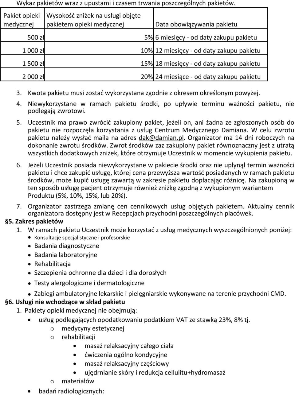 pakietu 1 500 zł 15% 18 miesięcy - od daty zakupu pakietu 2 000 zł 20% 24 miesiące - od daty zakupu pakietu 3. Kwota pakietu musi zostać wykorzystana zgodnie z okresem określonym powyżej. 4.