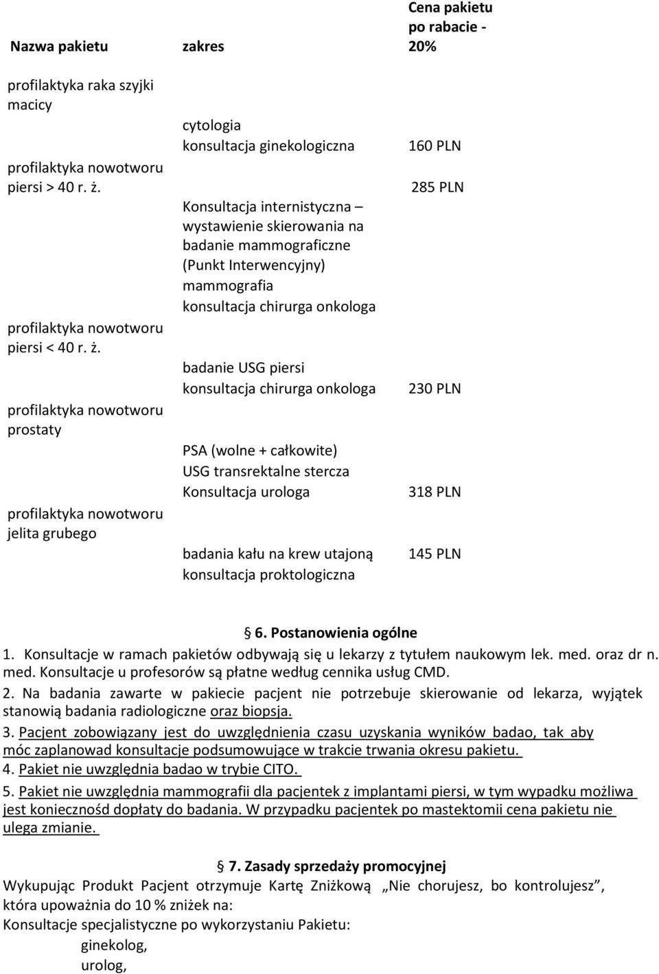 profilaktyka nowotworu prostaty profilaktyka nowotworu jelita grubego cytologia konsultacja ginekologiczna Konsultacja internistyczna wystawienie skierowania na badanie mammograficzne (Punkt