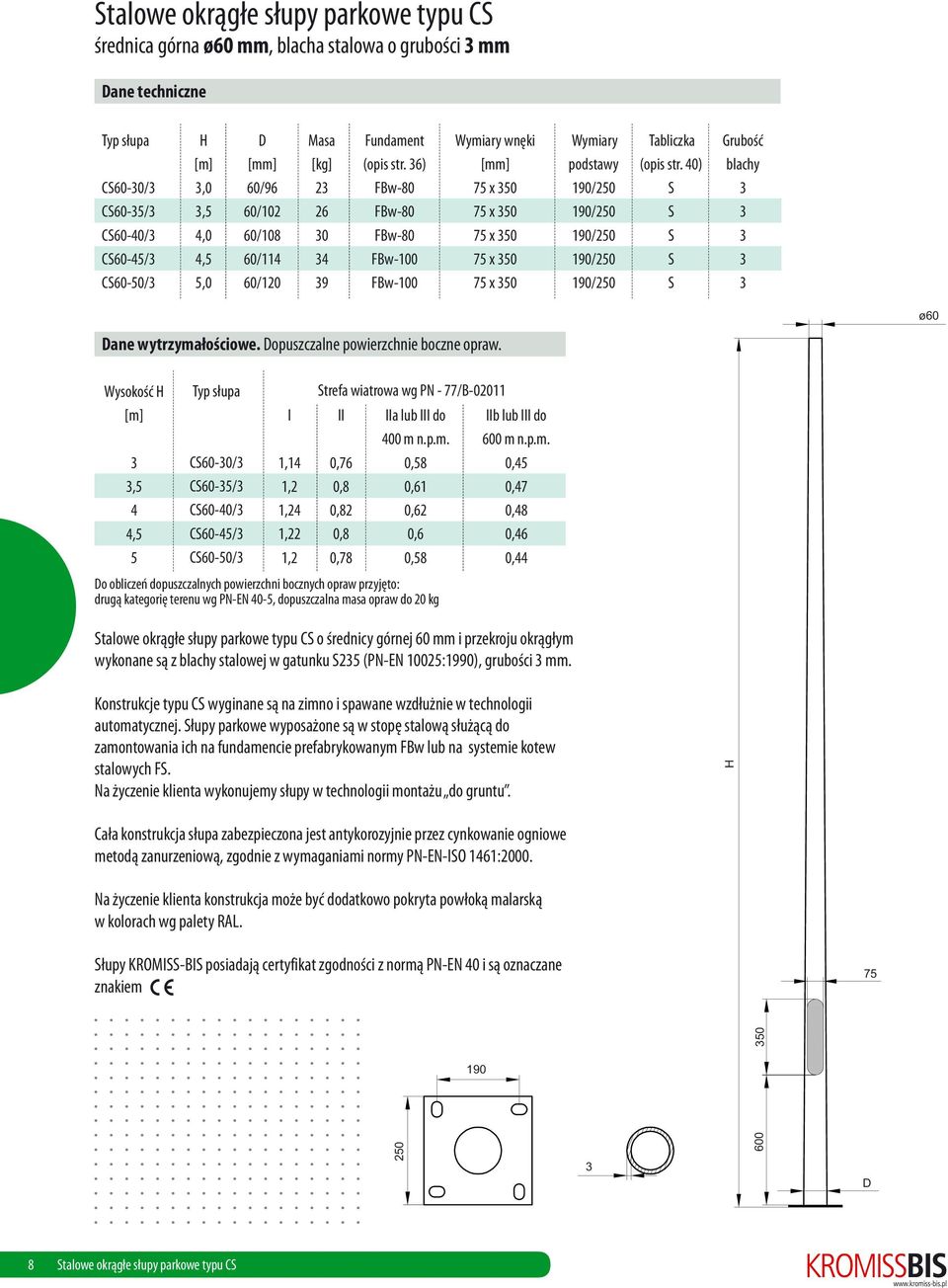 opuszczlne powierzchnie boczne oprw. Wysokość,, CS600/ CS60/ CS600/ CS60/ CS600/ 1,1 1,2 1,2 1,22 1,2 Stref witrow wg PN 77/B011 0,76 0,8 0,82 0,8 0,78 lub do 00 m 