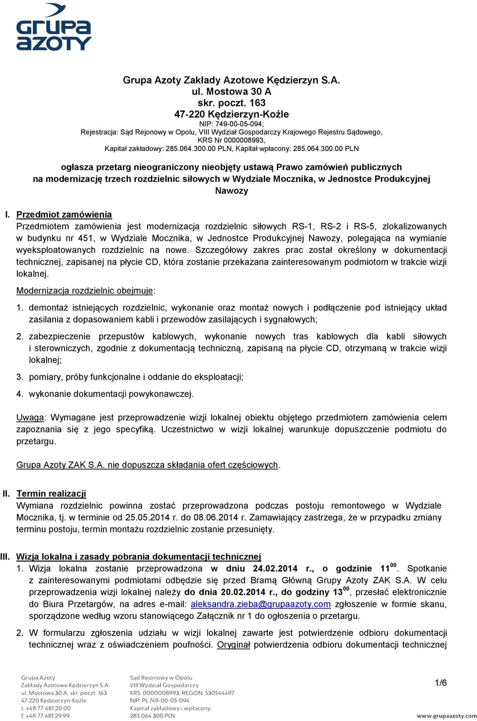 00 PLN, Kapitał wpłacony: 285.064.300.