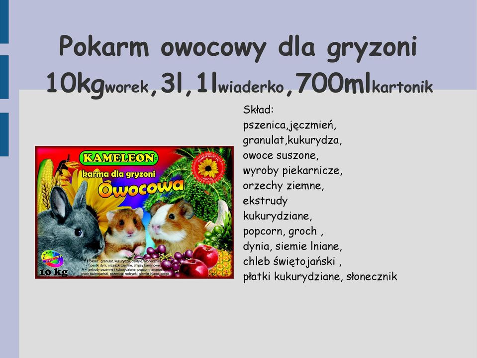 piekarnicze, orzechy ziemne, ekstrudy kukurydziane, popcorn, groch,