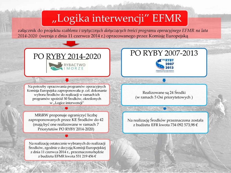 dokonanie wyboru Środków do realizacji w ramach ich programów spośród 50 Środków, określonych w Logice interwencji Realizowane są 24 Środki (w ramach 5 Osi priorytetowych ) MRiRW proponuje ograniczyć