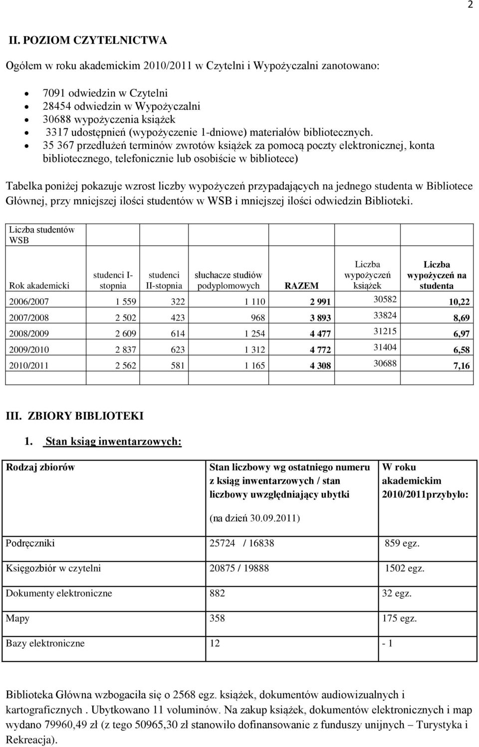 35 367 przedłużeń terminów zwrotów książek za pomocą poczty elektronicznej, konta bibliotecznego, telefonicznie lub osobiście w bibliotece) Tabelka poniżej pokazuje wzrost liczby wypożyczeń