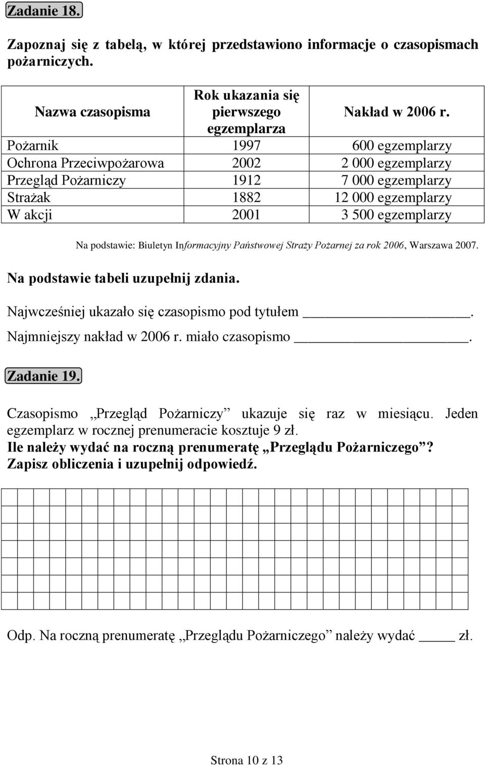 podstawie: Biuletyn Informacyjny Państwowej Straży Pożarnej za rok 2006, Warszawa 2007. Na podstawie tabeli uzupełnij zdania. Najwcześniej ukazało się czasopismo pod tytułem.