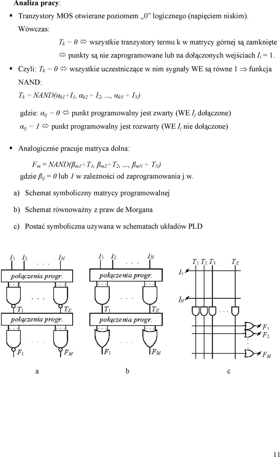 Czyli: T k = 0 wszystkie uczestniczące w nim sygnały WE są równe 1 funkcja NAND: T k = NAND(α k1 +I 1, α k2 + I 2,.