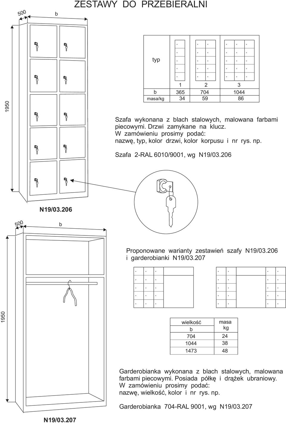 206 Proponowane warianty zestawieñ szafy N19/03.206 i garderoianki N19/03.