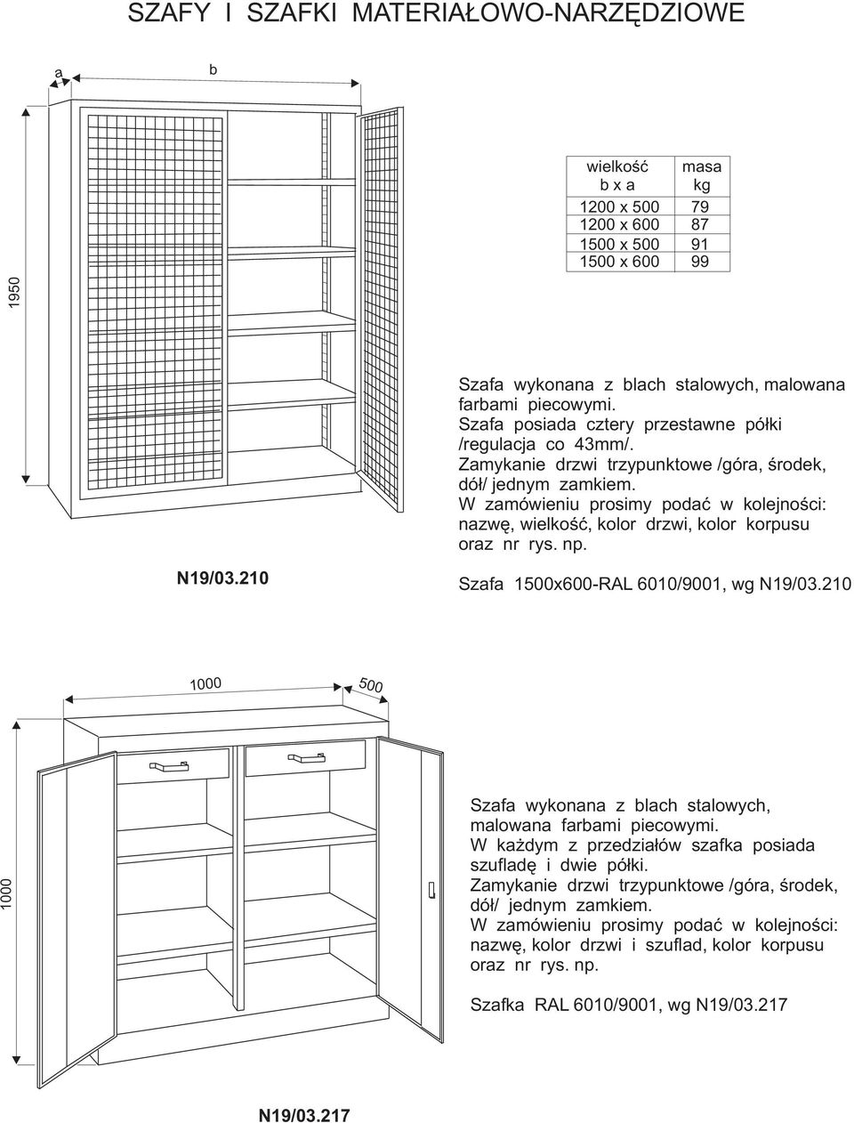np. N19/03.210 Szafa 1x600-RAL 6010/9001, wg N19/03.210 Szafa wykonana z lach stalowych, malowana farami piecowymi.