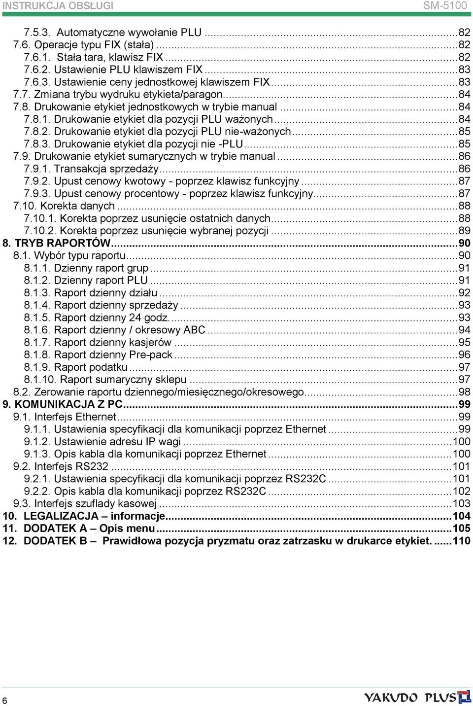 Drukowanie etykiet dla pozycji PLU nie-ważonych... 85 7.8.3. Drukowanie etykiet dla pozycji nie -PLU... 85 7.9. Drukowanie etykiet sumarycznych w trybie manual... 86 7.9.1. Transakcja sprzedaży... 86 7.9.2.